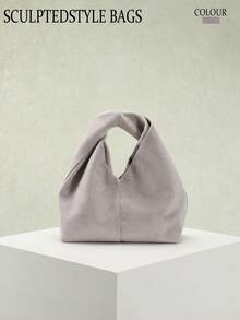 1 件雕塑感包包 秋冬新款复古美拉德灰天鹅绒质感 PU 手提包，简约风格女士托特包，适合搭配风衣通勤 - 淺灰色 - 查看 8