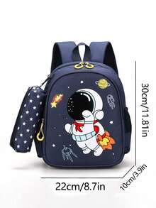 New Fashion Cartoon Backpack With Small Pouch - Dark Blue - View 5