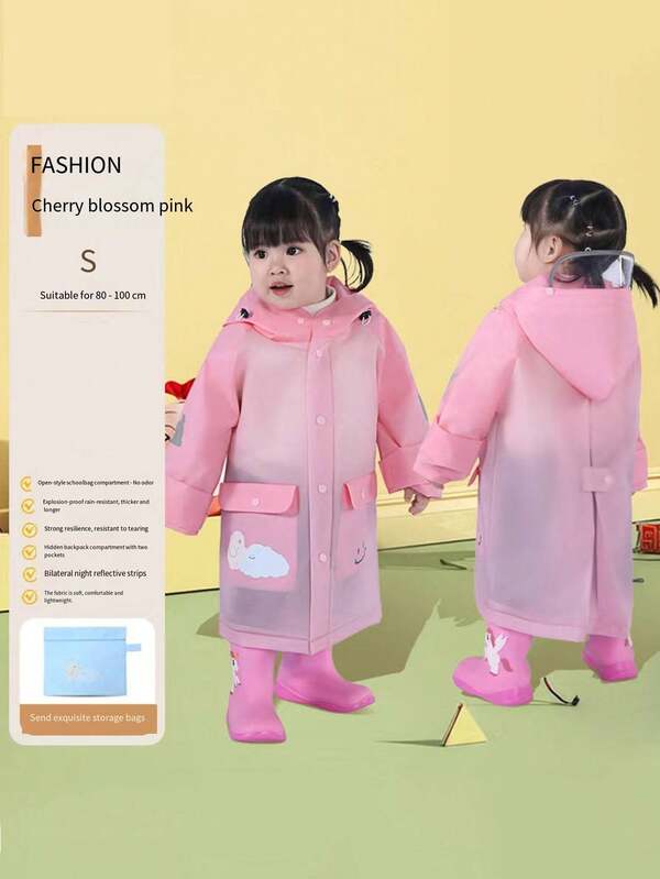 Kids Raincoat, Boys, Girls, Kindergarten/School Use, Full Body One-Piece, Cartoon Printed Rainwear For Toddlers