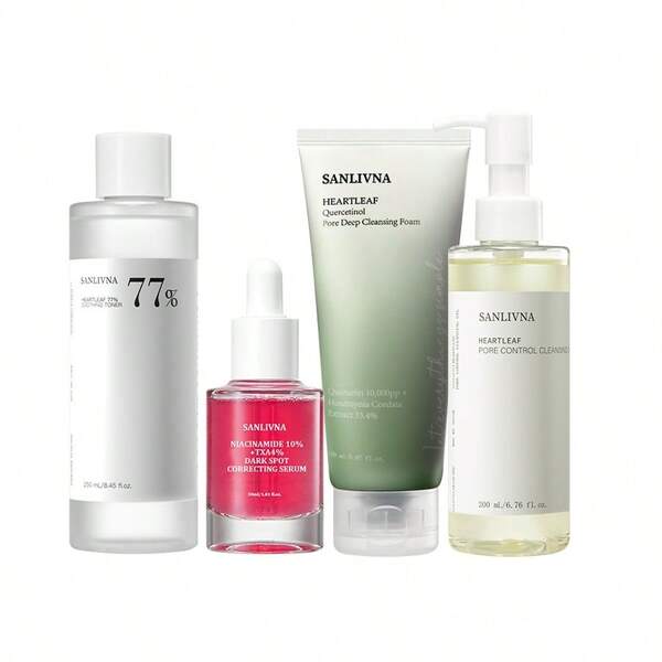 Conjunto de 4 peças de cuidados com a pele Heartleaf 77% - Óleo de Limpeza, Espuma de Limpeza Profunda para Limpeza Facial, Tônico Calmante Facial, Soro Facial, Hidratação Profunda Reparadora, Limpeza Esfoliante dos Poros, Clareamento de Manchas Escuras, para Mulheres de Todos os Tipos de Pele