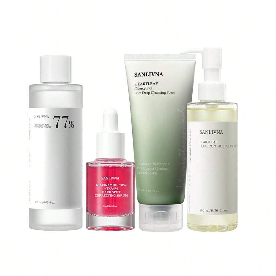 Conjunto de 4 peças de cuidados com a pele Heartleaf 77% - Óleo de Limpeza, Espuma de Limpeza Profunda para Limpeza Facial, Tônico Calmante Facial, Soro Facial, Hidratação Profunda Reparadora, Limpeza Esfoliante dos Poros, Clareamento de Manchas Escuras, para Mulheres de Todos os Tipos de Pele
