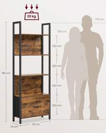 Bücherregal mit 5 Ebenen, Eckregal mit Schublade, Leiterregal, Industrial-Design, mit Stahlrahmen, für Wohnzimmer, Home Office, Schlafzimmer, 24 x 60 x 165 cm,24 x 40 x 165 cm - Vintagebraun-Schwarz - Übersicht 6
