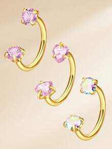 Funky Stainless Steel Heart Cubic Zirconia Nose Rings Horseshoe Nose Rings, Silver Gold Internally Threaded Nose Rings Nose Hoop Rings Horse Shoe Daith Tragus Earring Lip Septum Rings Helix Piercing Jewelry For Women Men For Daily Decoration