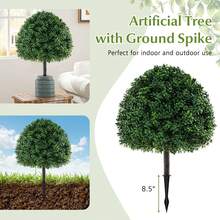 2PCS 28'' Artificial Boxwood Topiary Ball Tree Set W/Ground Spike Sun-Protective - Green - View 6