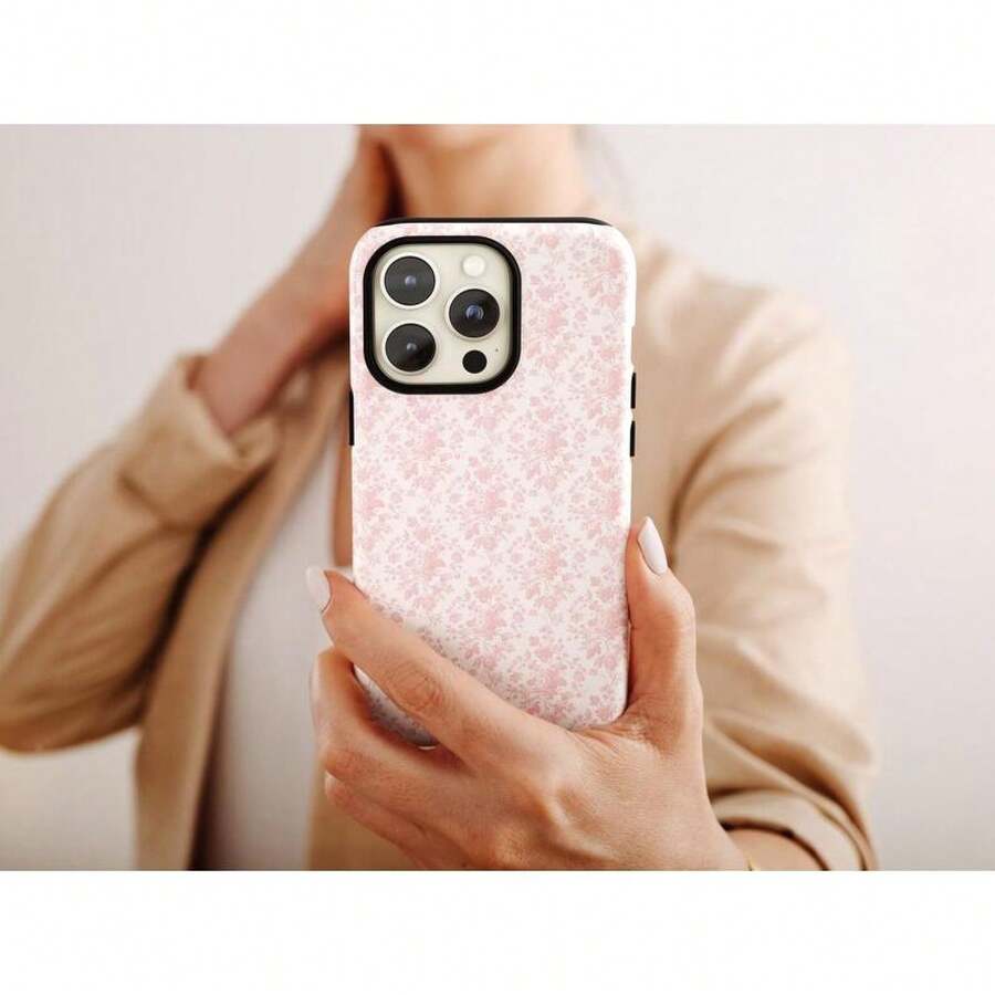 French Toile De Jouy Case, Pink And White Floral Bouquet Phone Case Premium Film 2 In 1 Phone Case - Durable, Shock Absorbing And Stylish Protection - Compatible With IPhone 16, 15, 14, 13, 12, 11, Plus, Pro, Pro Max, Perfect Birthday Gift For Friends. - 混合色1 - 查看 1
