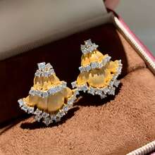 18K Gold Plated Zirconia Vintage Coin Christmas Tree Earrings, Luxury Retro Jewelry For Women