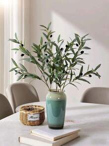 4 Pieces Of Artificial Plants - Green Plants - Olive Branch Stems - Olive Leaves - Fake Plants - Green Leaves - Fruits - Branches And Leaves For Home Office Use - Indoor And Outdoor DIY Wreaths For Decoration, Wedding Decoration, Valentine's Day Decoration, Birthday Anniversary Decoration, Home Decoration, Dining Table, Bathroom, Bedroom Decoration, Desk And Table Decoration, Halloween Decoration - Green - View 3