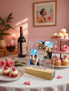 1pc Custom Crystal Plaque - 1 Piece Contains 4 Photos And Text, The Base Can Be Customized With Text, Bohemian Style Desktop Decoration Stand, Suitable For Anniversary/Birthday (Mother's Day Or Valentine's Day) - Unisex Gift Idea + Wedding Halloween Christmas Decoration, Christmas Ornaments.