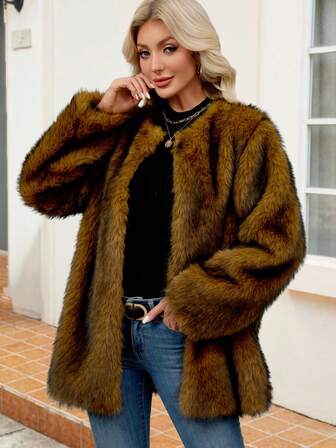 Solid Color Fashionable Warm Stand Collar Fleece Jacket, Autumn/Winter