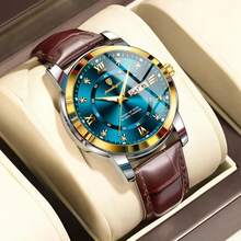 正品 POEDAGAR 手表（原装）顶级奢华男士手表 50 防水日期星期防水夜光皮革男士手表休闲男士手表运动男士石英表日本进口石英机芯返校必备礼物父亲兄弟