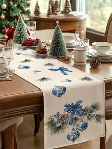 1 pieza Camino de mesa estilo porcelana china para decoración navideña, Camino de mesa tipo lino para Navidad, Camino de mesa, Camino de mesa, 1 pieza Camino de mesa, 4 piezas Individuales, 1 pieza Funda de cojín, 3 productos disponibles, Decoración de hogar de temporada para interiores/exteriores para invierno, Decoración navideña para el hogar, Decoración navideña para habitaciones, Decoraciones para fiestas de Navidad