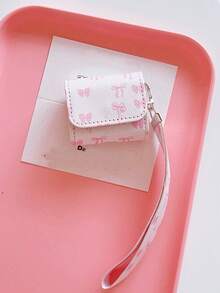 粉色皮革蝴蝶结蓝牙耳机保护套，带腕带，粉色心形蝴蝶结皮革翻盖保护套，适用于苹果无线蓝牙耳机 Pro 3、4、Pro 2 第三代/第二代，春季复活节生日礼物 - 粉色 - 查看 6