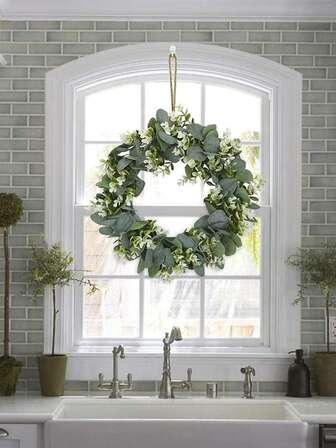 1 件桉树花环人造花，优质抗氧化逼真触感假花，带茎，适用于婚礼布置、新娘花束、餐桌中心装饰、花园、庭院、婚礼、生日、淋浴装饰、美观的房间装饰、家居装饰、情人节、厨房装饰礼物