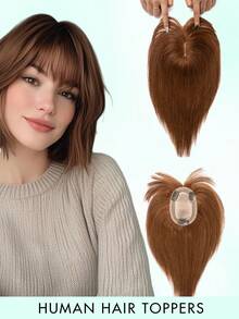 Hair Toppers For Women Real Human Hair 8-14inch Straight Human Hair Topper With Bangs Skin Scalp Big Base Cover Thinning Or Loss Top Pieces Real HairPieces 360°3D Bangs Thinning Blonde Hair For Daily - Multicolor - View 14