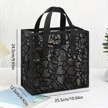 [Borsa per cosmetici] Borsa a mano traspirante di grande capacità con cuore in rete floccata alla moda, adatta per la conservazione di cosmetici, viaggi e vacanze, adatta come borsa da spiaggia