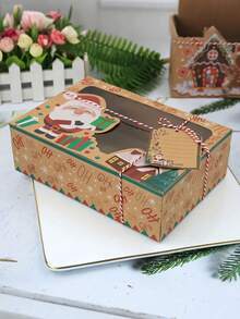9pcs/3set Christmas Cookie Gift Box Set,Treat Boxes With Clear Window, Cute Tags And Ropes For Holiday Gift Giving And Christmas Party Supplies,Holiday Xmas Goody Party Favors - Multicolor - View 5