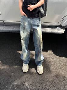 Quần Jeans Nam Rộng Rãi Thường Ngày, Phong Cách Đường Phố, Vừa Vặn, Thời Trang Thường Ngày - Rửa trung bình - Xem 3