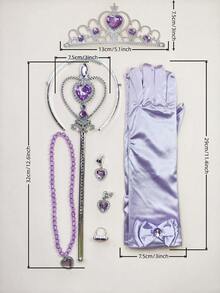 8pcs Princess Costume Party Accessories Set, Including Crown, Gloves, Hair Accessories, Wand, Necklace, Earrings, Suitable For Party Occasions