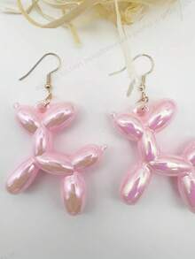 1 par de pendientes colgantes de perro globo juguetón - Acrílico de colores caramelo con acabado AB, estilo de dibujos animados lindo, ganchos de hierro hipoalergénicos - Perfecto para uso diario y como regalo