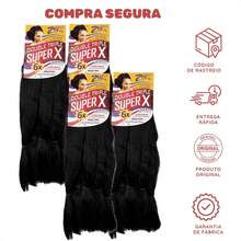 Kit 4 Jumbo Hair Super X 400g | 126cm Box Braid High Flexibility, Unisex, Flat Iron Up To 180°C - 黑色 - 查看 5