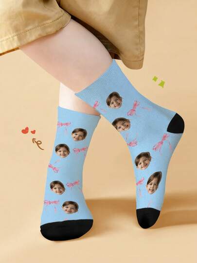 1 Pair Customizable Children's Socks - Personalized With Your Photo, Colorful And Fun Socks For Boys And Girls, Suitable For 6-10 Years Old, Soft And Comfortable Material With Elastic Cuffs, Perfect For Everyday Wear