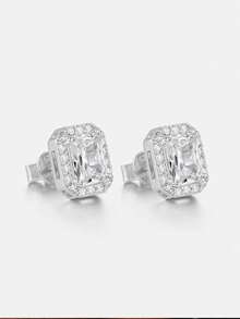 2pcs 925 Sterling Silver 0.5Carat X 2 Moissanite Square Stud Earrings, Suitable For Women's Daily Wear, Party, Holiday, Valentine's Day, Mother's Day, Birthday, Wedding Anniversary, Women's Jewelry Gift