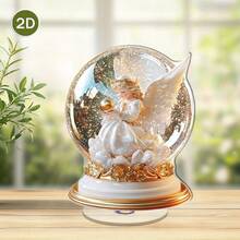 Dwuwymiarowa obrotowa akrylowa kryształowa kula z aniołem szczęścia – złota figurka anioła, idealny prezent na Święto Dziękczynienia i Nowy Rok, dekoracja biurka do relaksu, medytacji, domu i biura, nie wymaga zasilania, figurka anioła, płaska, dwuwymiarowa