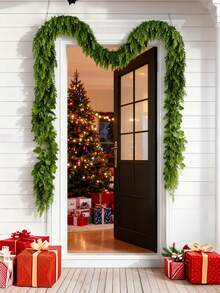 1pc Christmas Garland, Green Pine Tree, Red Bows, Snowy Look, Holiday Decoration, Mantle & Doorway Decor, Fireplace & Stairs, Christmas Party, Seasonal Home Decor, Christmas Tree Trim, Elegant Decoration For Living Room And Outdoor Use. Christmas Decorations Room Decor - Green - View 3