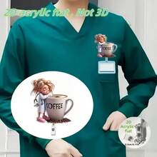 2D Flat Acrylic Nurse ID Badge Holder, 1pc, Coffee Pattern Design - Cute Cartoon Nurse And Coffee Cup Illustration, Durable ID Holder, Suitable For Teachers, Students, Doctors, Office Gifts, Christmas, New Year Gifts, Fun Gifts - Coffee Brown - View 4