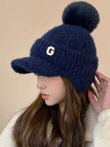 1 件女式针织帽，带刺绣字母设计，时尚、百搭、透气舒适，可折叠，方便携带，适合日常通勤、露营、旅行、徒步旅行、主题公园、咖啡馆、农场、聚会、派对和摄影，秋冬季 - 多色 - 查看 3