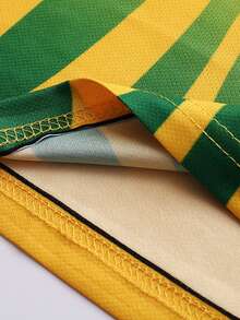 SURUIDA 1pc Brazil Men's Soccer Jersey, Digital Printing Round Neck Yellow Shirt With Green Stripes, Comfortable Sports T-Shirt Suitable For Team Matches