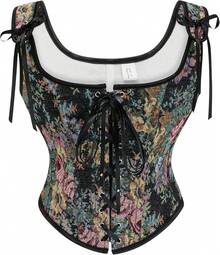 Women's Waist Cincher Bustier Boned Corset With  Design In 2025 - 黑色復古花卉 - 查看 8