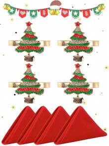 2-12pcs Luxury Christmas Tree Napkin Rings, Crafted With Exquisite Enamel Finish, Made Of High-Quality Alloy Material, Suitable For Weddings, Birthdays, Banquets, Holiday Outdoor Parties, Daily Dining Table Decor, Beautiful Accessories To Celebrate Christmas