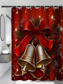 1/4pcs Christmas Bell Pattern Shower Curtain Set, Includes 12 Hooks, Bathroom Decor Accessories, Non-Slip Bath Mat, U-Shaped Mat, Toilet Seat Cover, Home Decor, Complete Bathroom Set (1pc/4pcs Optional) - Multicolor - View 18