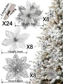 3/6/12/18/24 buc flori artificiale de Crăciun cu clipsuri, 3 stiluri ornamente de brad de Crăciun cu sclipici flori pentru ghirlandă DIY Crăciun Anul Nou petrecere decorare