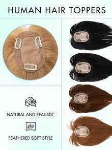 Hair Toppers For Women Real Human Hair 8-14inch Straight Human Hair Topper With Bangs Skin Scalp Big Base Cover Thinning Or Loss Top Pieces Real HairPieces 360°3D Bangs Thinning Blonde Hair For Daily - Multicolor - View 3