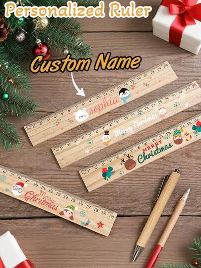 1pc Custom Name Cute Wooden Drawing Measuring Ruler, 20cm Straight Edge, Office And Study Tool For Drawing And Measuring, Drawing Tool For Students And Teachers In Office, Suitable For School, Office, Gift For Classmates, Back To School Gift, Christmas