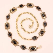 1 Piece Fashion Temperament Niche Light Luxury Style Vintage Metal Carved Waist Chain Women's Rhinestone Chain Fashion Waist Chain With Skirt Thin Belt Party Banquet Holiday Gift - 香檳色 - 查看 5