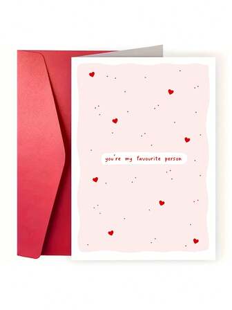 1pc You're My Favourite Person Valentine's Day Card | Cute Pink Heart Anniversary Card | Romantic Greeting Card For Him Or Her
