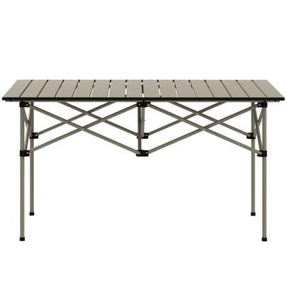 Mesa de acampamento Outsunny, mesa dobrável com tampo enrolável, mesa de jardim com estrutura em X feita de alumínio, mesa lateral leve para 2 pessoas, mesa dobrável para jardim, varanda, acampamento, 95 x 55 cm, cáqui