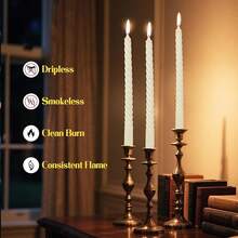 Tobeape Sage Green Twisted Taper Candles Set Of 12, 10 Inch Tall Unscented Dripless, Smokeless Tapered Candlestick Wedding Home Décor Dinner's Day- 8 Hour Long Burning - 奶油象牙色 - 查看 8