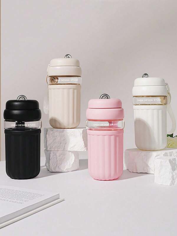 1pc Glass Direct Drinking Cup, Portable Office Coffee Cup With Tea Strainer