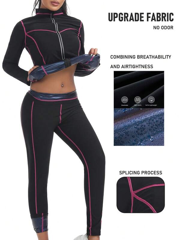 Set fitness cu mânecă lungă pentru femei, 2 buc., costum de saună potrivit pentru fitness și yoga, hanorac funcțional, îmbrăcăminte sport, croială strâmtă, set hanorac și pantaloni, îmbrăcăminte sport durabilă, esențială pentru pasionații de fitness