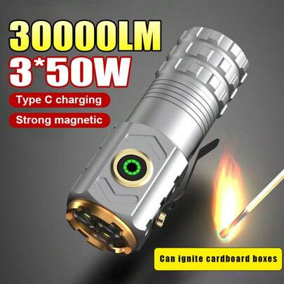 Portable Strong Light Flashlight Strong Magnetic Mini Multi-Functional Rechargeable Torch Super Bright 3*50W LED Emergency Torch