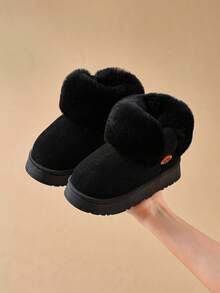2025新款冬季儿童靴子毛绒鞋透气男女童保暖加厚防滑软底雪地靴 - 黑色 - 查看 9
