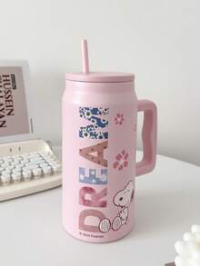 SNOOPY 1 件史努比 50 盎司大容量保温杯，便携式旅行杯，不锈钢咖啡杯带吸管