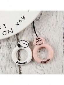 SNOOPY 1件（随机）史努比手机挂绳，硅胶指环，卡通手机扣带，短款挂饰，链条，钥匙和U盘挂件，圣诞节[随机款式] - 彩色 - 查看 1