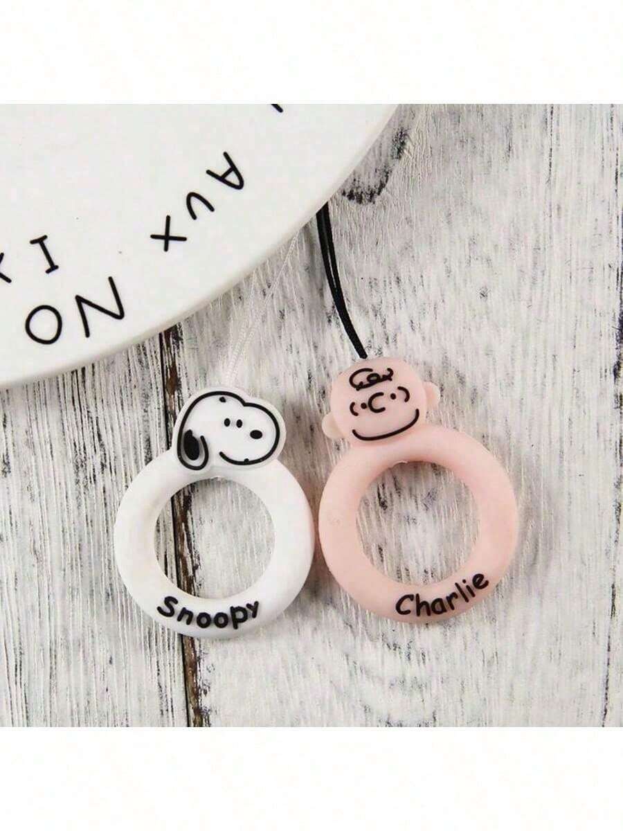 SNOOPY 1件（随机）史努比手机挂绳，硅胶指环，卡通手机扣带，短款挂饰，链条，钥匙和U盘挂件，圣诞节[随机款式] - 彩色 - 查看 1