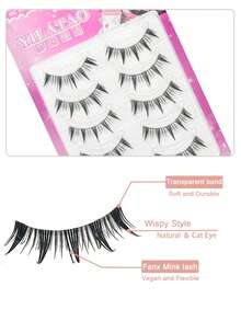 5 pares de pestañas postizas de camelias - Efecto de volumen K-Pop, agrandamiento de ojos y natural esponjoso