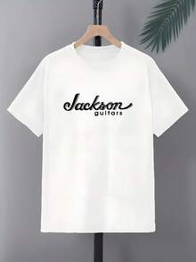 [Jackson Guitars Tee] Jackson Guitars Graphic Tee, Men's Casual Crew Neck T-Shirt |   100% Polyester Knit Fabric, Slight Stretch, Regular Fit, Summer Alphabet Pattern - trắng - Xem 2